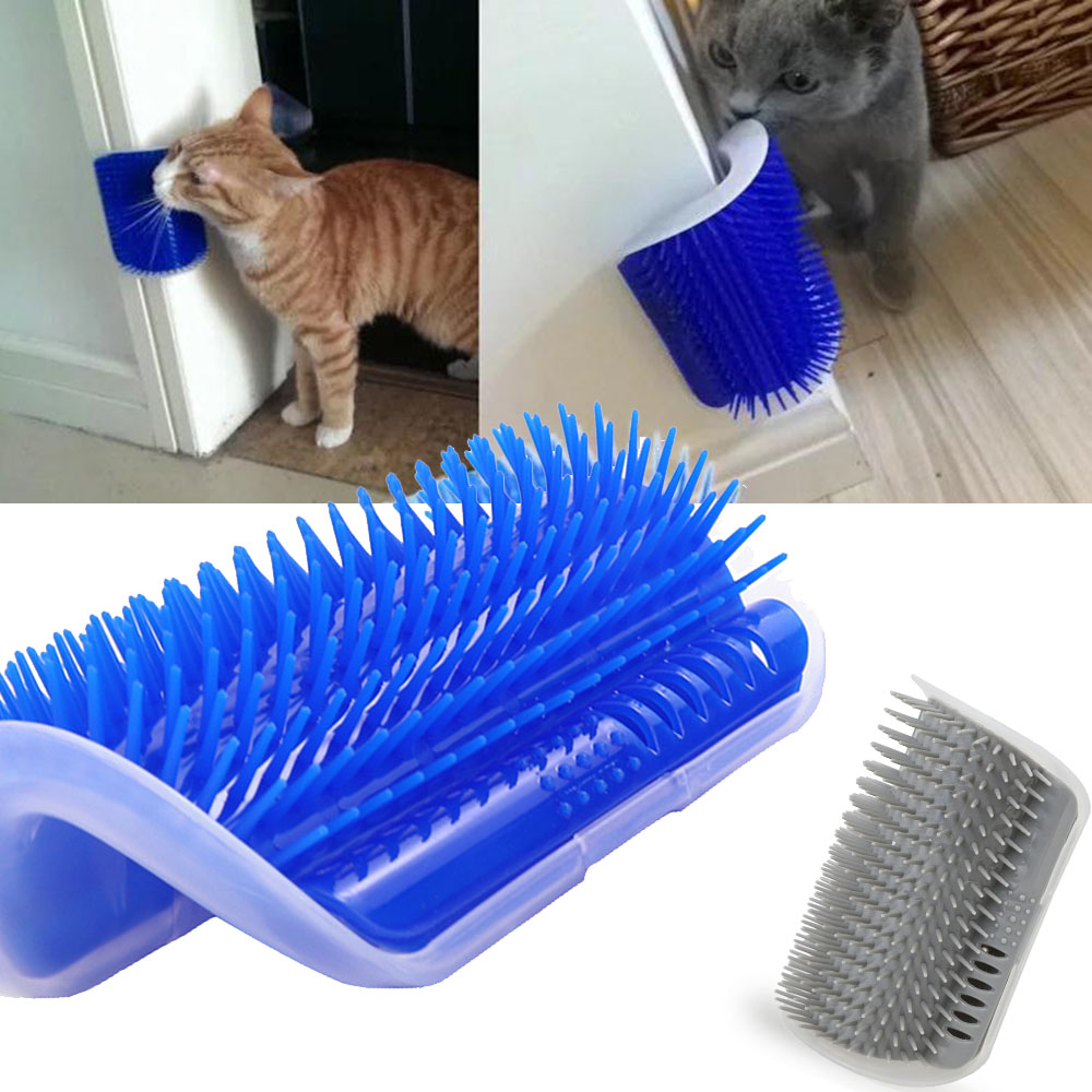 (4er Set) 12x8cm Katzen Pflege Massage Bürste Katzenspielzeug Fellbürste Befüllbar mit Katzenminze für Wände / Stuhlbeine - Grau