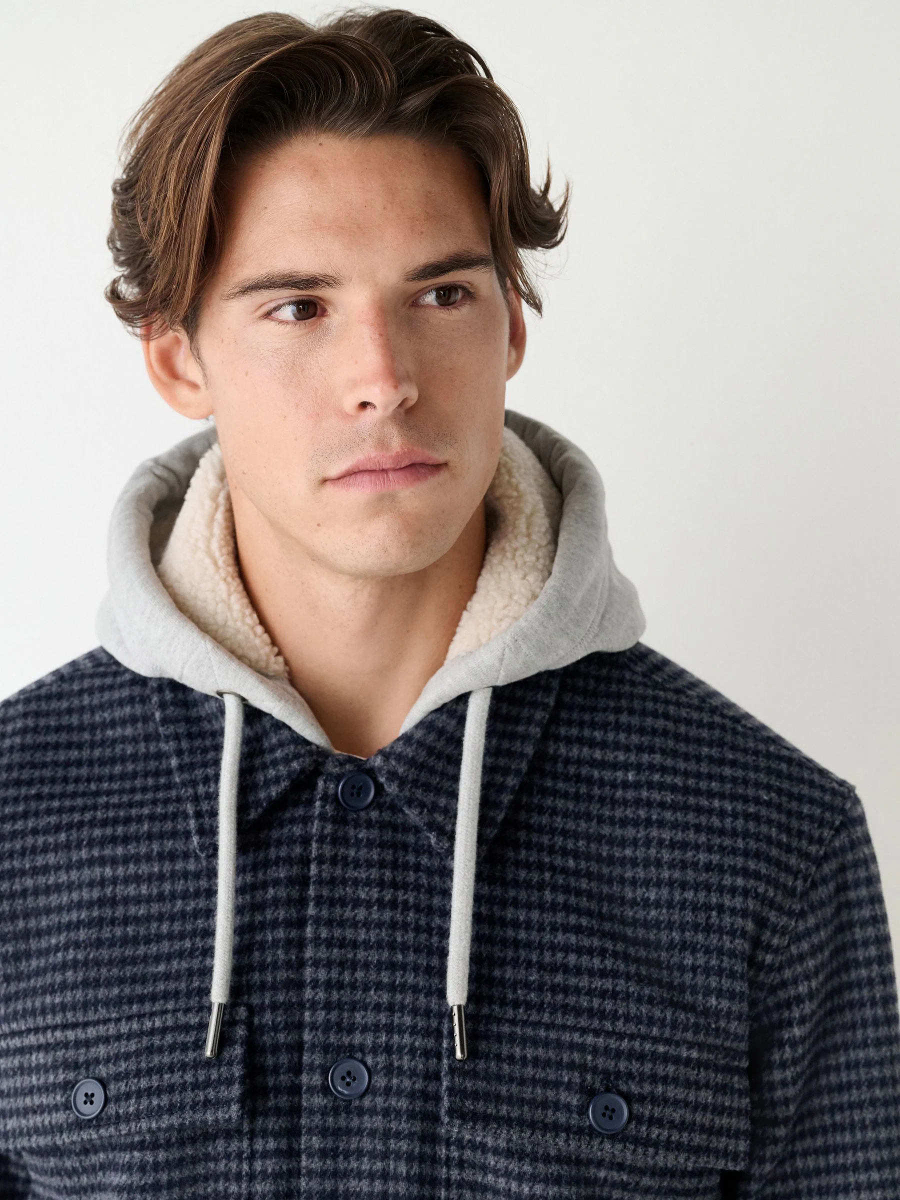 Blauw - Borg gevoerd ruit overshirt met capuchon