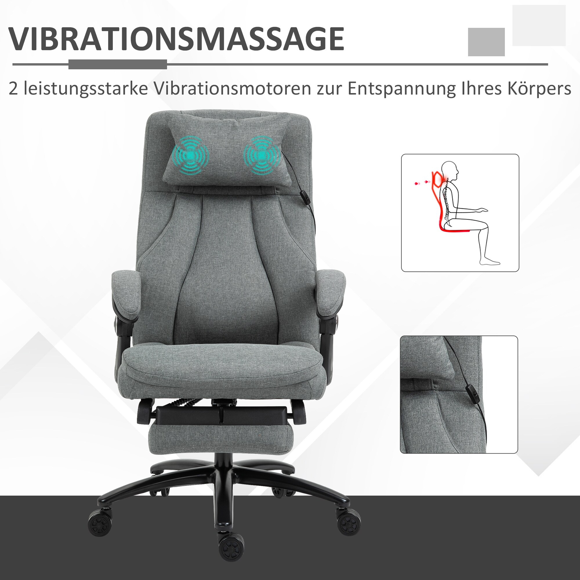 Vinsetto Bürostuhl  mit Massagefunktion grau 60 x 68 x 109-117 cm (BxTxH)
