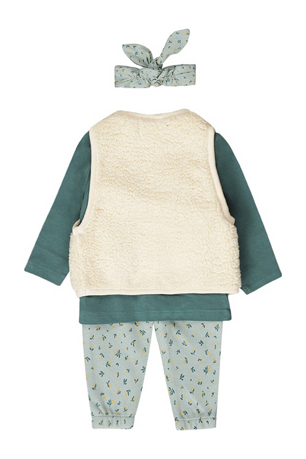 Dirkje Gilet + longsleeve +broek + haarband groen/ecru