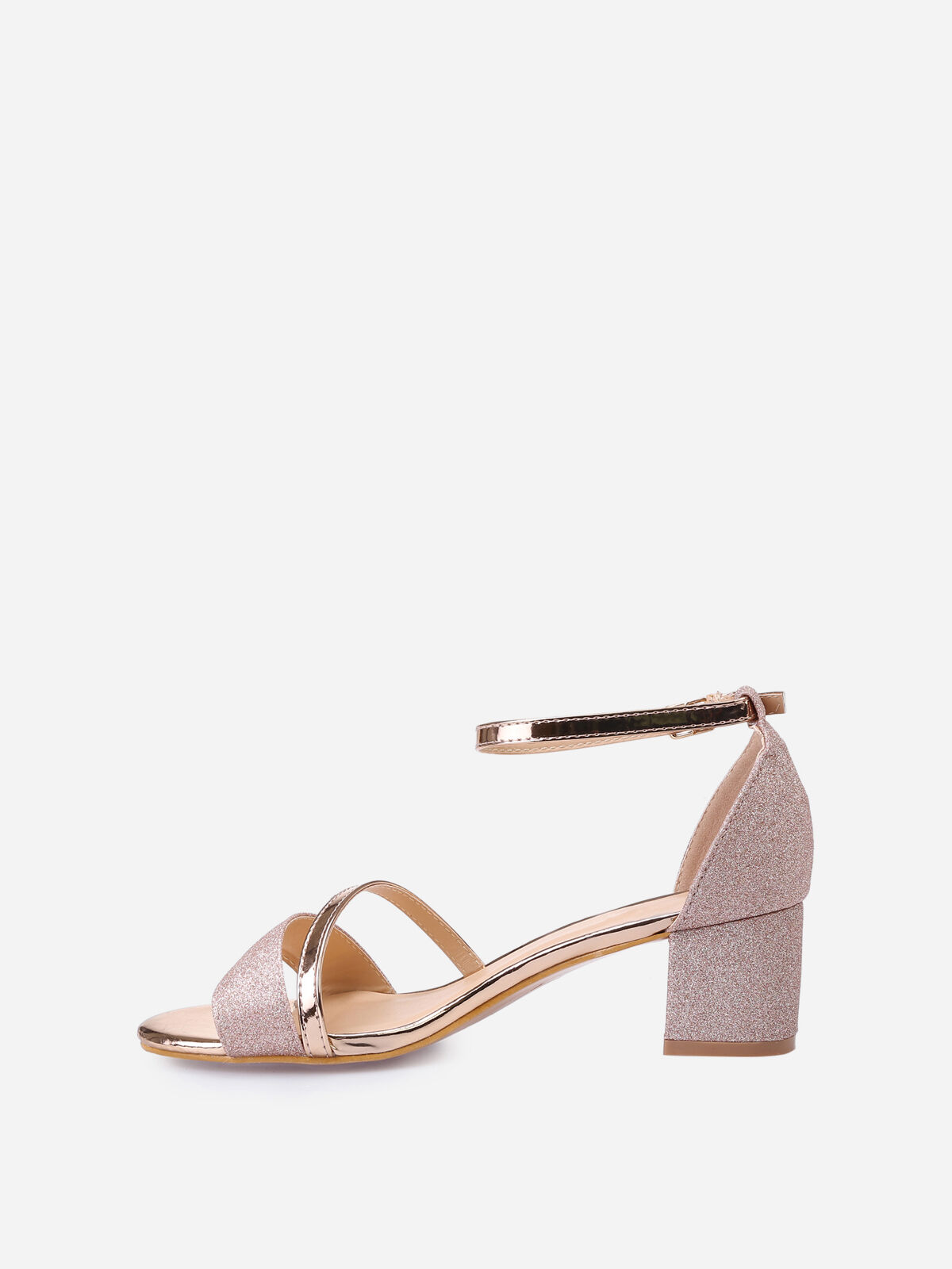 Sandales doré rose à brides vernies et pailletées Doré rose- Doré rose