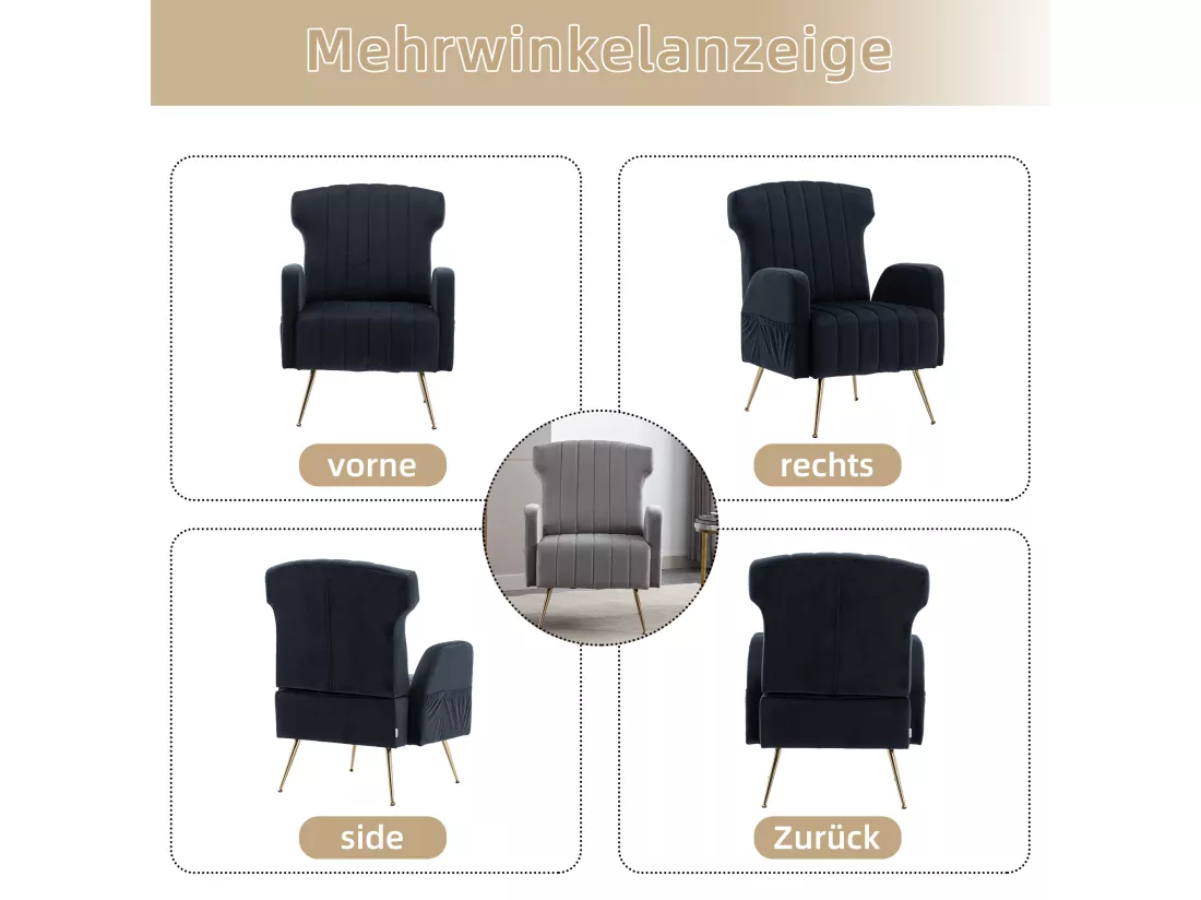 Chaise Décorative En Velours，pieds Dorés，fauteuil Doux，sofa Individuel Confortable