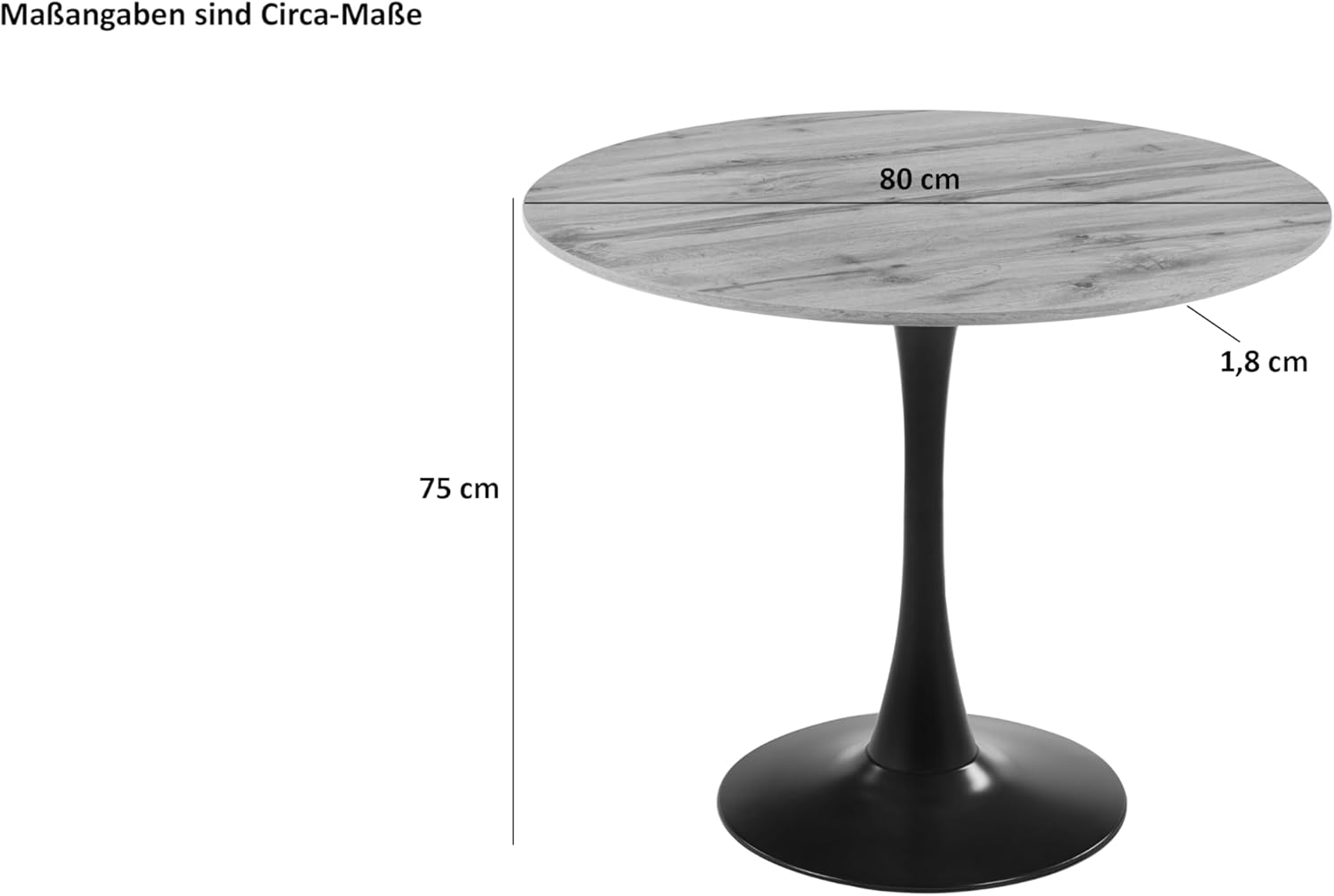 SAM Esstisch Stockholm | Rund Ø 80 cm | Holz Wildeiche-Optik | Gerade Kante | Tulpenfuß Metall schwarz | Moderner Säulentisch/Kaffeetisch für Esszimmer & Küche