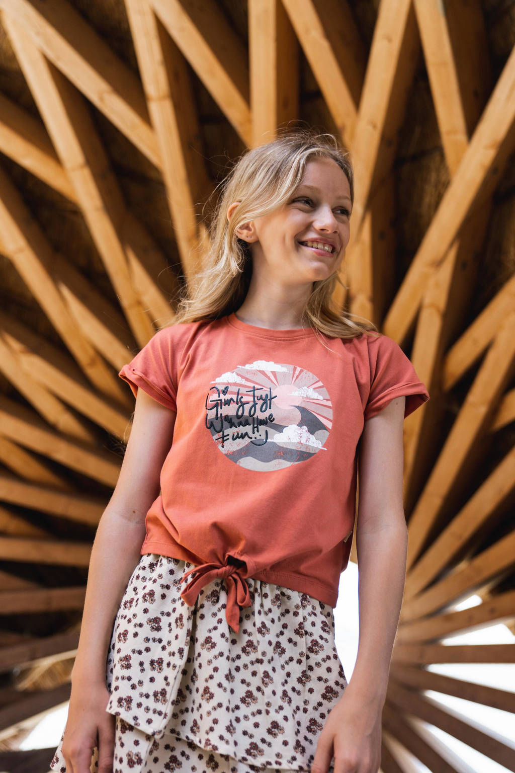 No Way Monday T-shirt met printopdruk roestrood