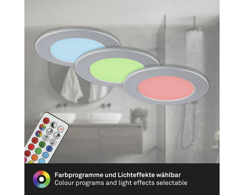 LED inbouwspots set IP65 dimbaar 4,8W 450 lm 3000-6500 K CCT RGB chroom/mat Ø 9,2/6,8 cm 230V 3 stuks met afstandsbediening, geheugenfunctie, nachtlampfunctie, timerfunctie