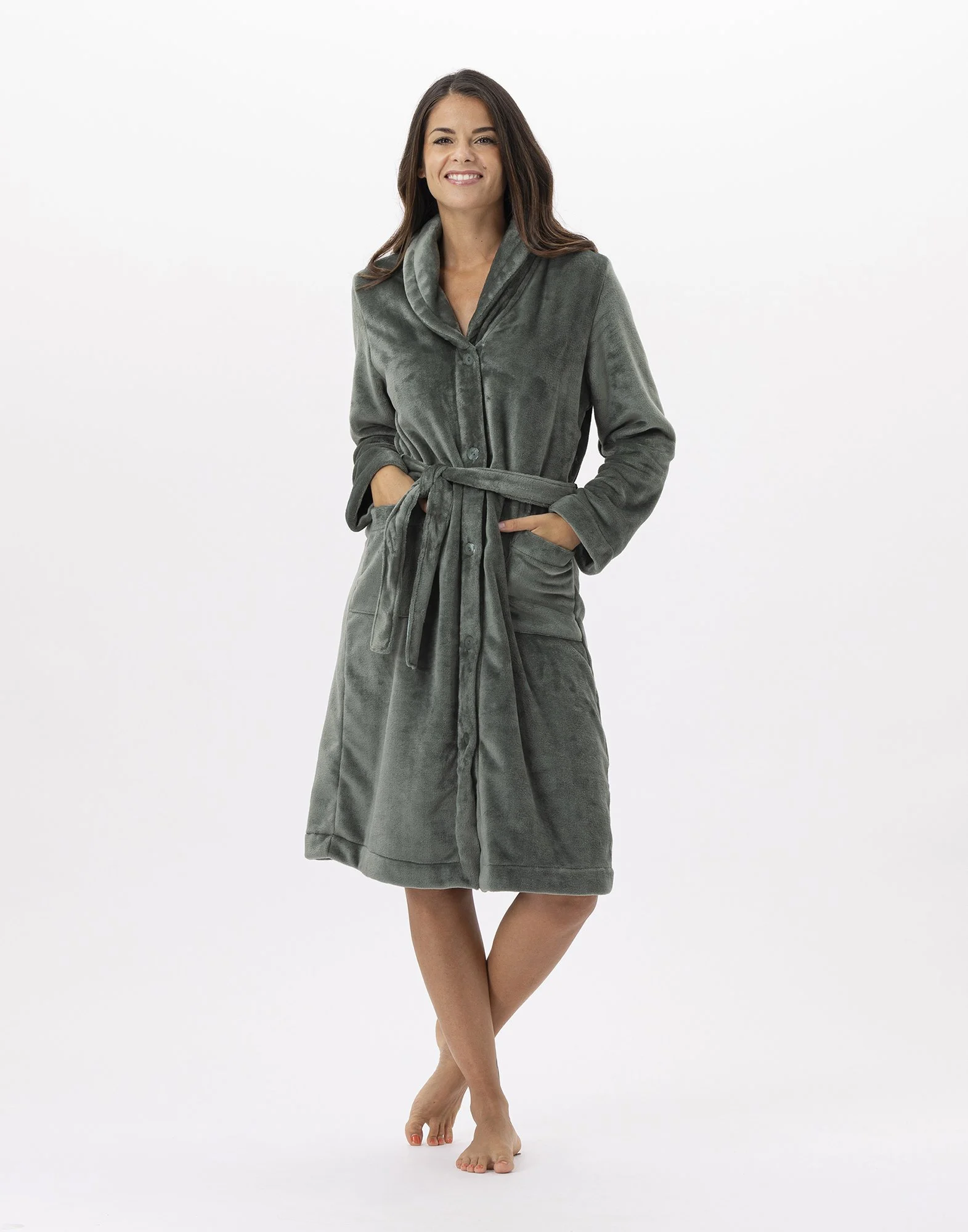 ESSENTIEL H51B - Robe de chambre en peluche flanelle | Vert