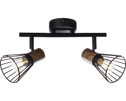 Plafondspot, 2-lichts, HxL 18x39 cm, donker hout/zwart/mat