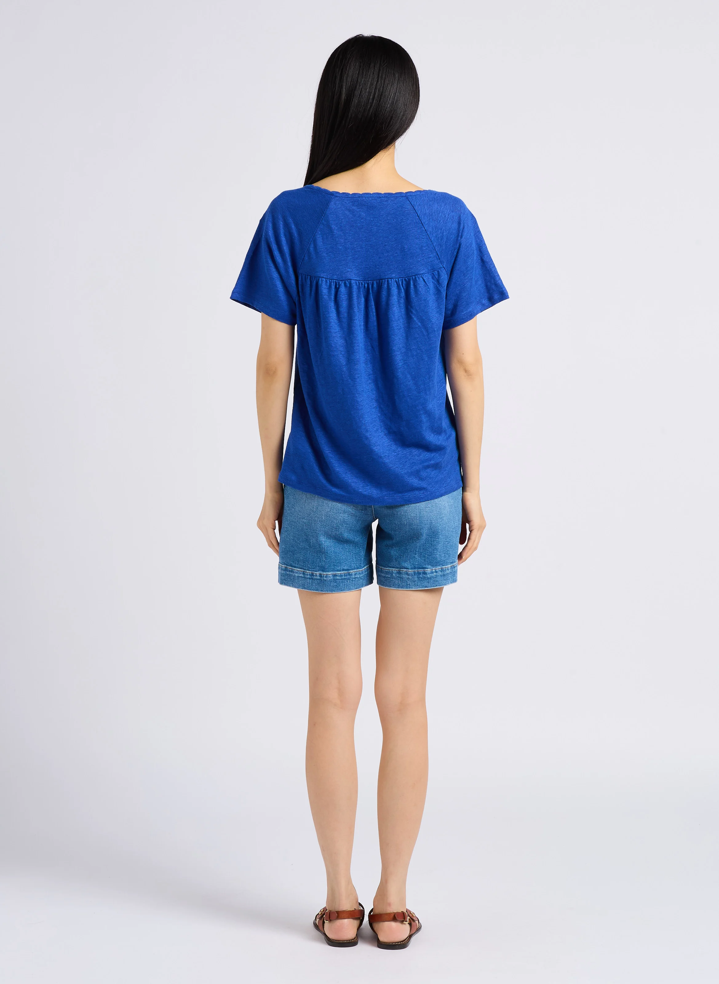 MICKY - Short droit taille haute en coton | Bleu
