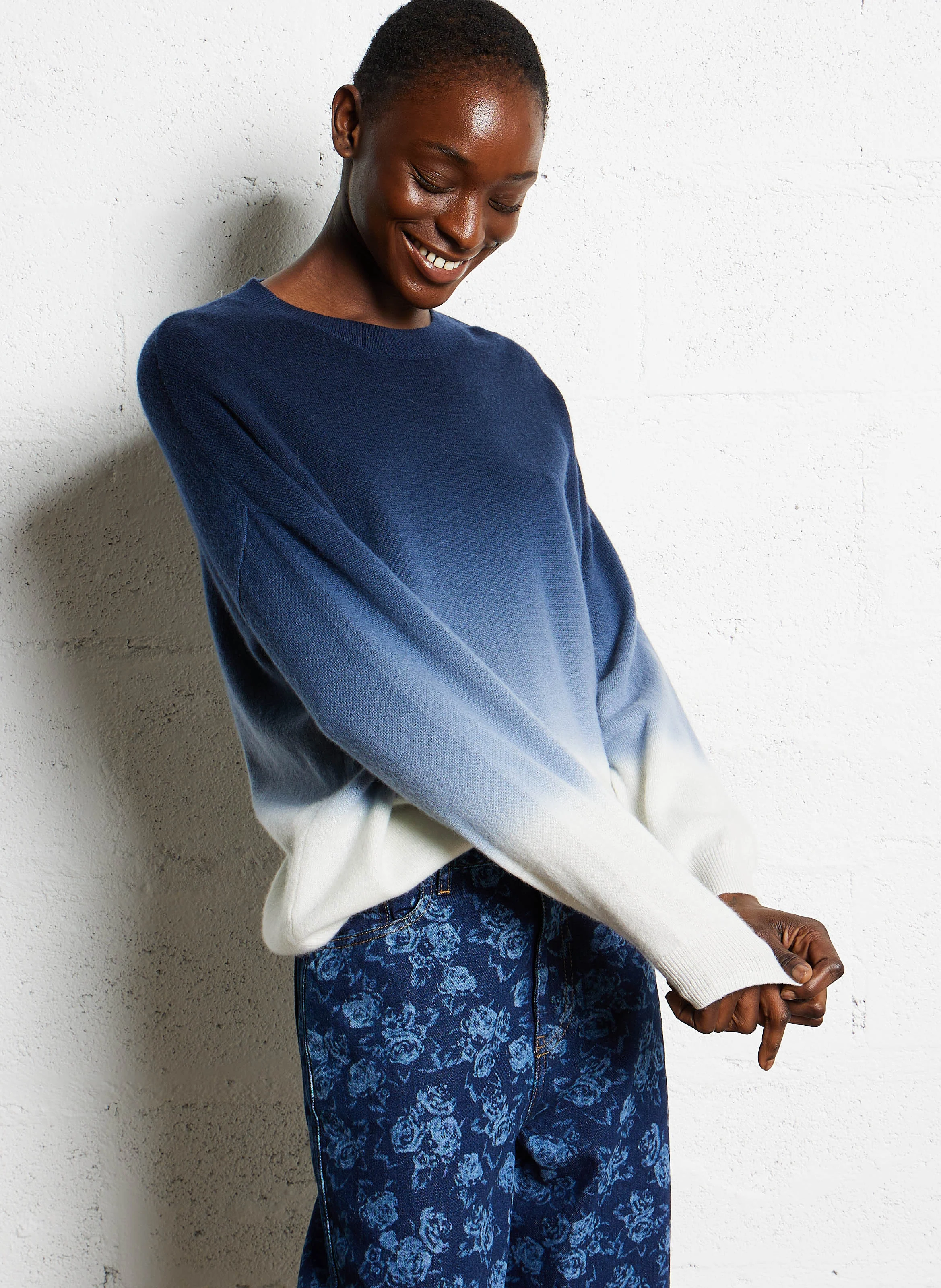 MONDOUDY - Pull droit dégradé en cachemire | Bleu