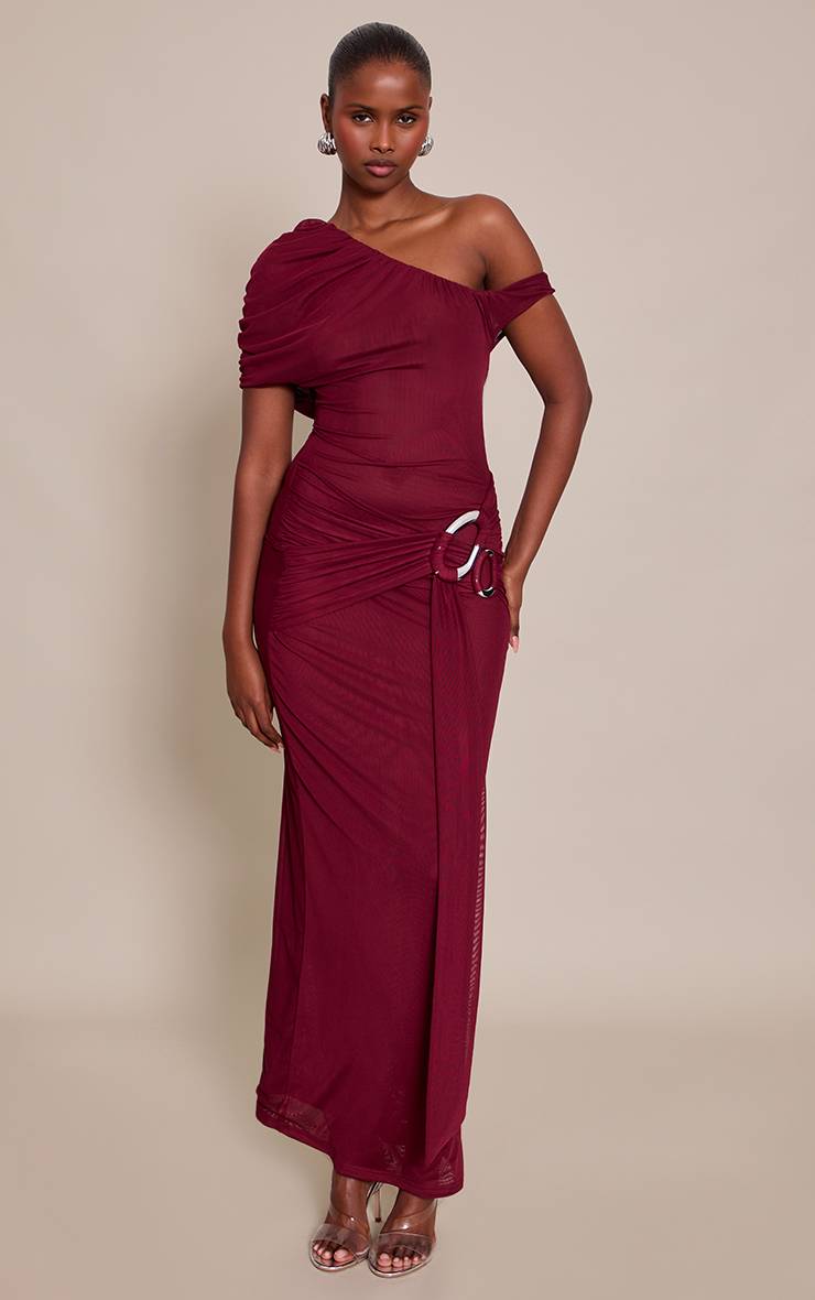 Prune Robe Longue Drapée Avec Détail De Garniture En Mousseline