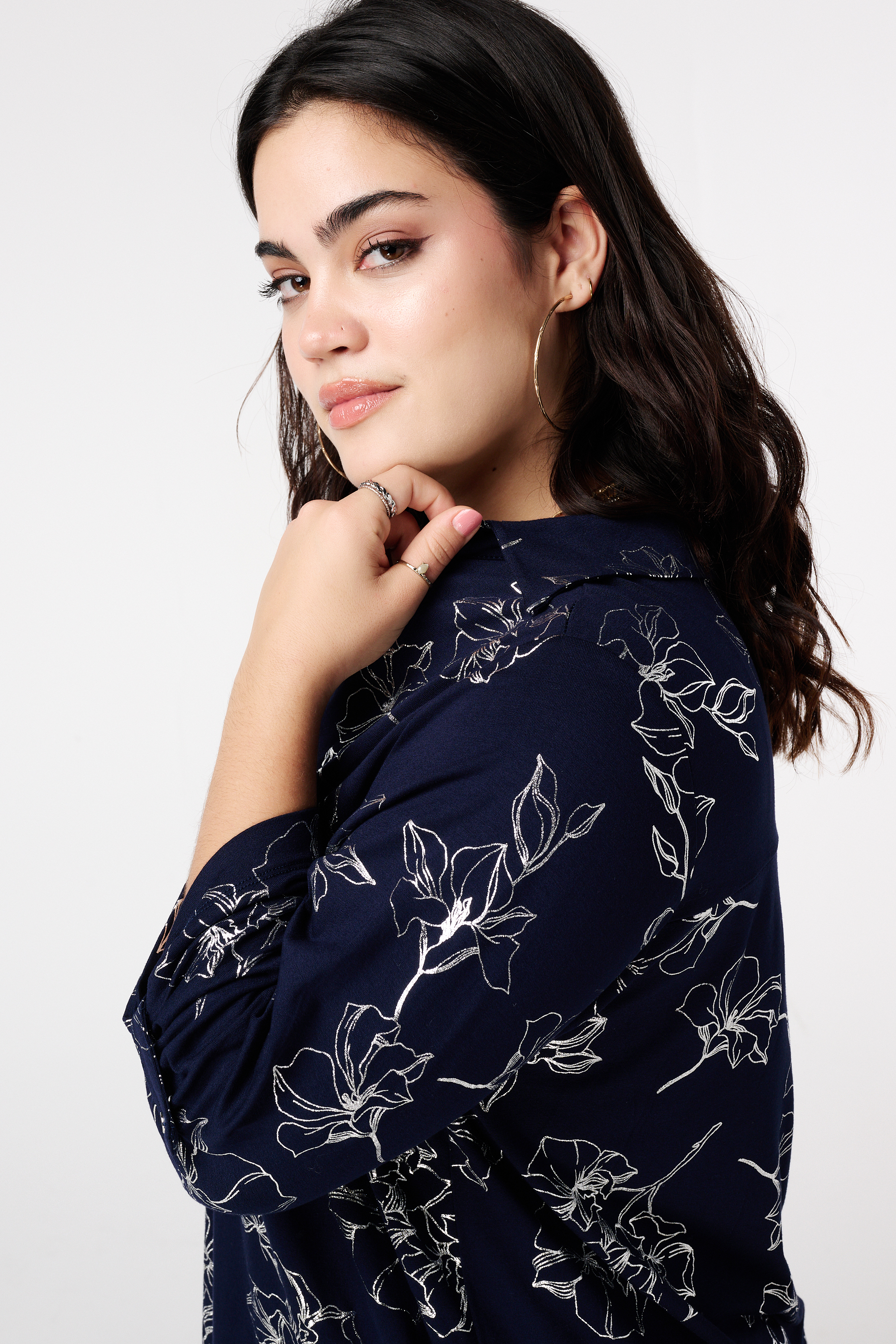 Top met stretch en foil print Navy blauw