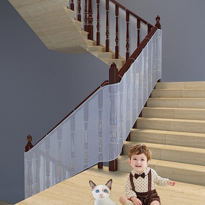 (80x300cm) Kinder Schutz Netz Baby Sicherheitsschutz Treppen / Balkon Geländer Barriere - Weiss