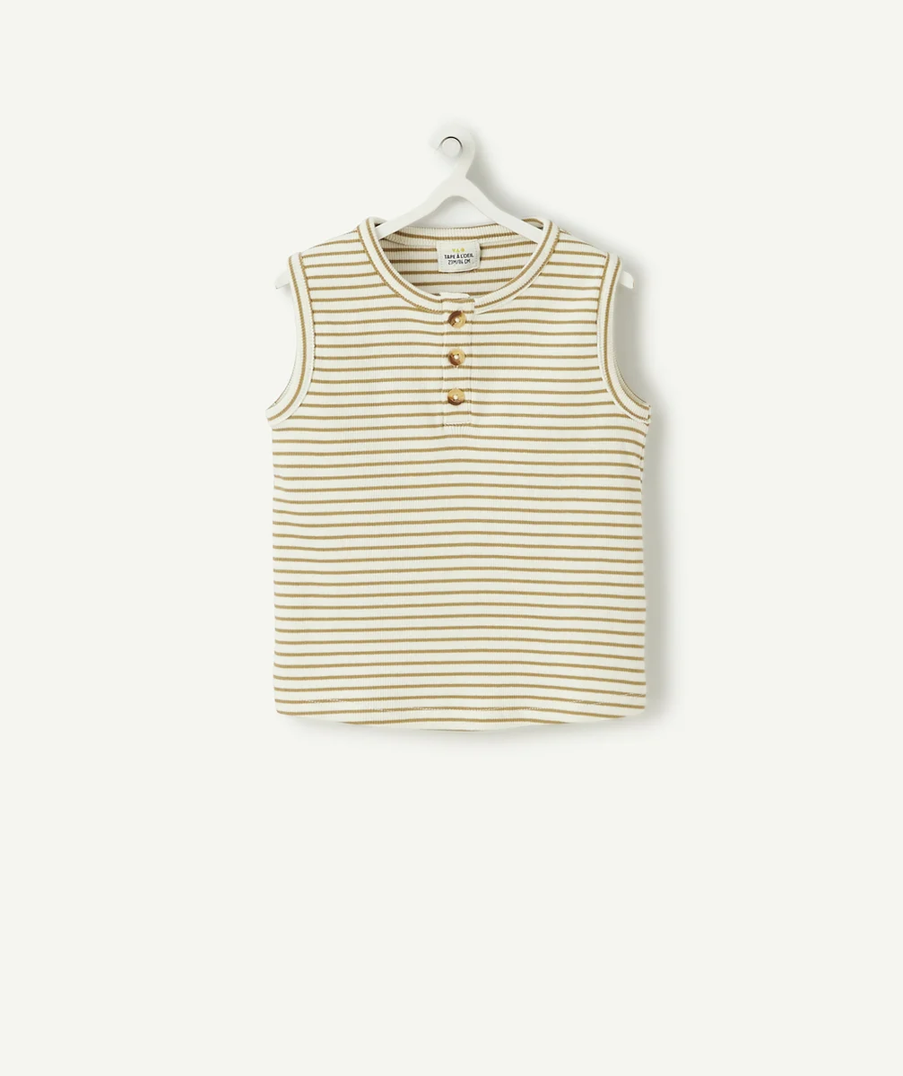 T-SHIRT COTTELÉ BÉBÉ GARÇON EN COTON BIO STYLE MARINIÈRE BLANC ET VERT