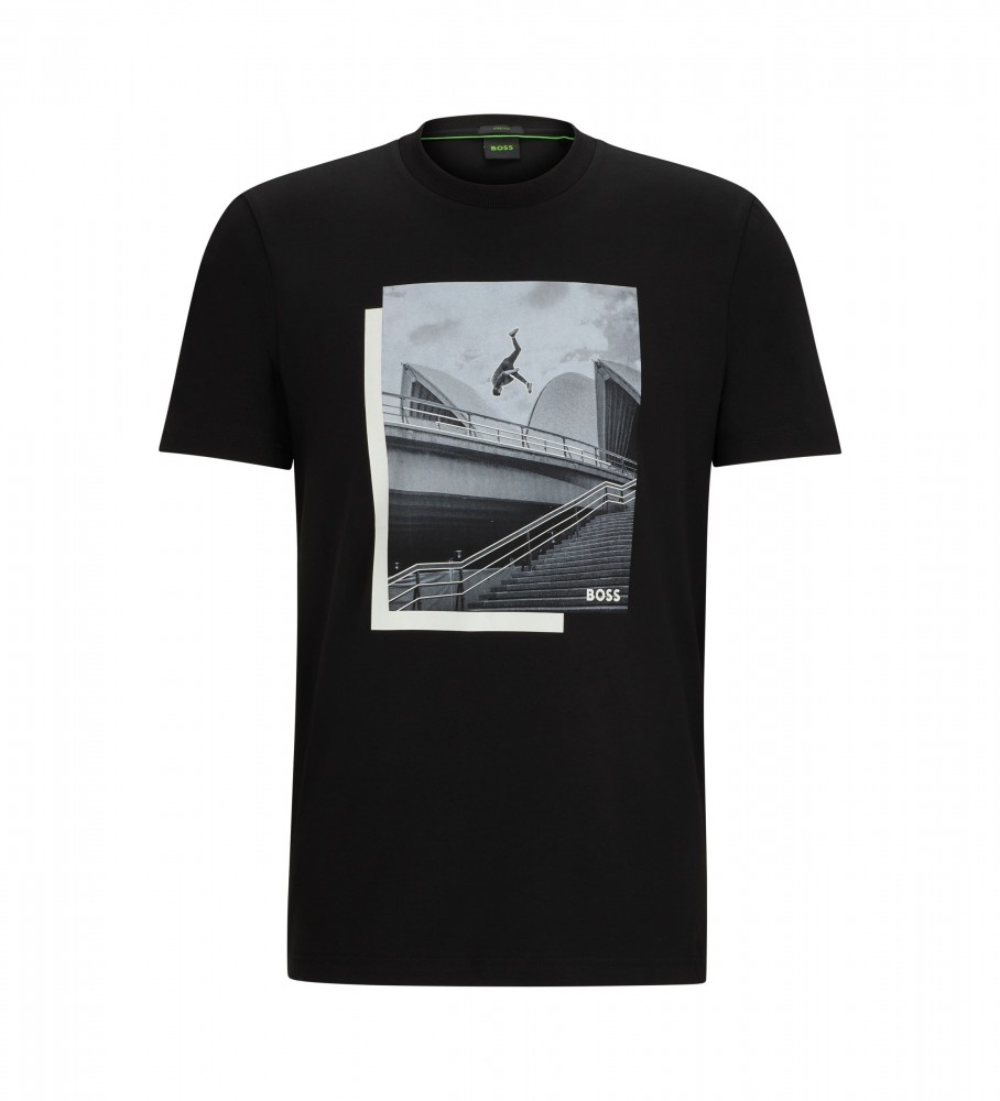 Camiseta preta com estampa fotográfica BOSS