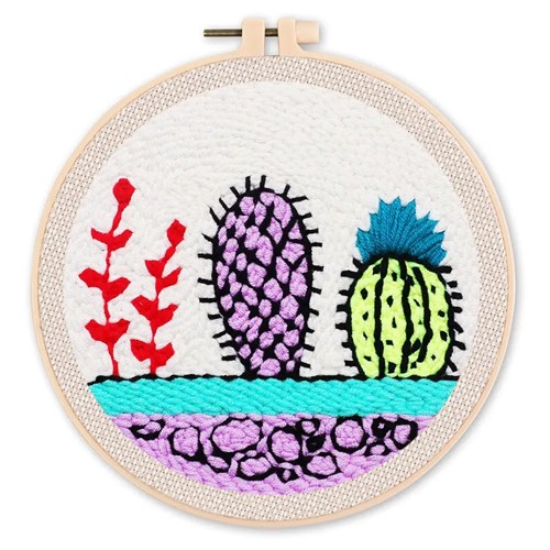 Punch needle cactus sur fond bla