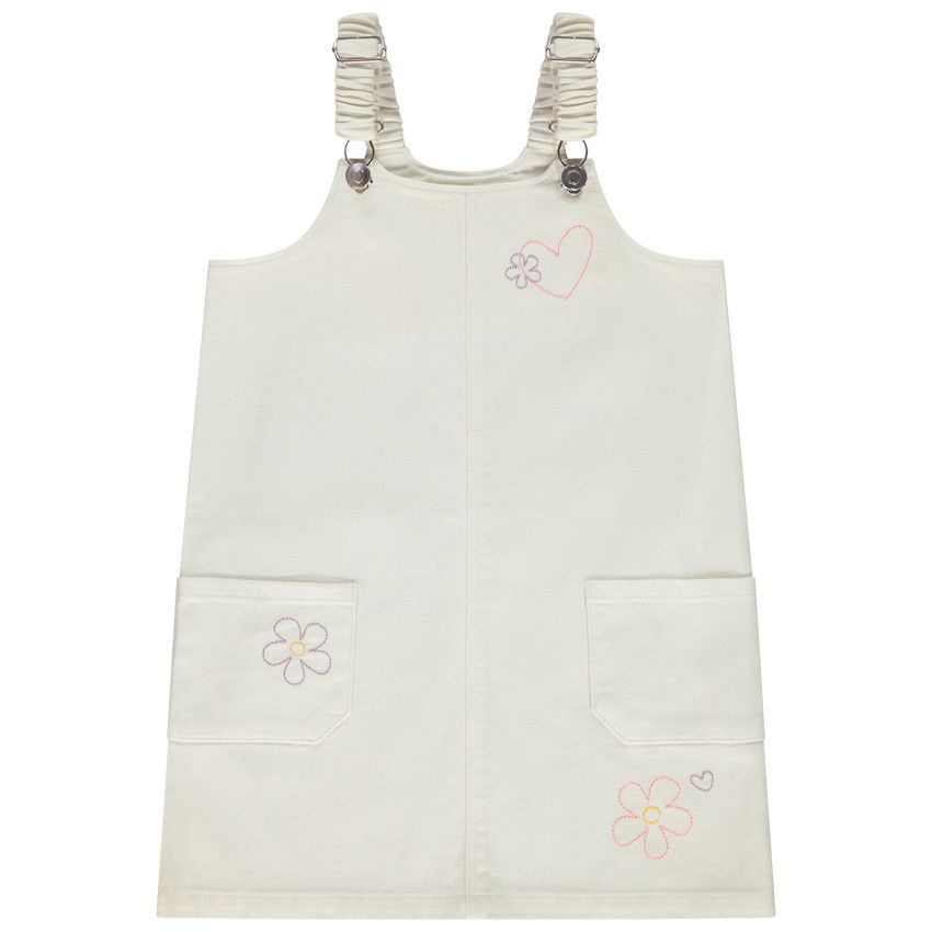Robe salopette avec motifs surpiqués pour fille - Ecru