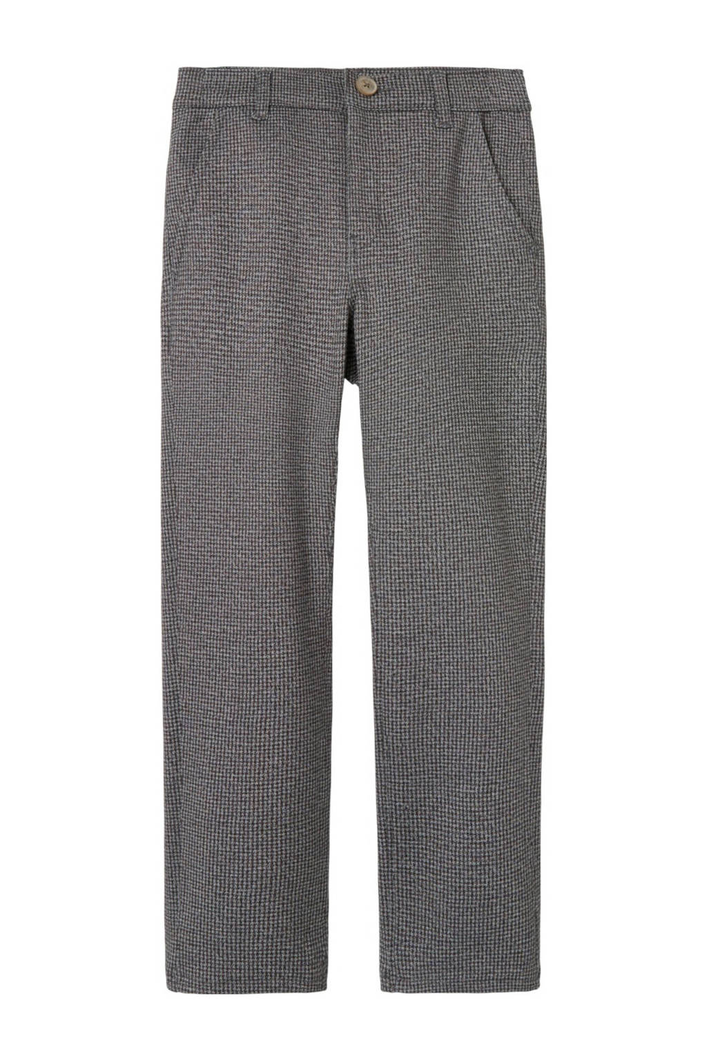 NAME IT geruite slim fit broek NKMSILAS grijsbruin
