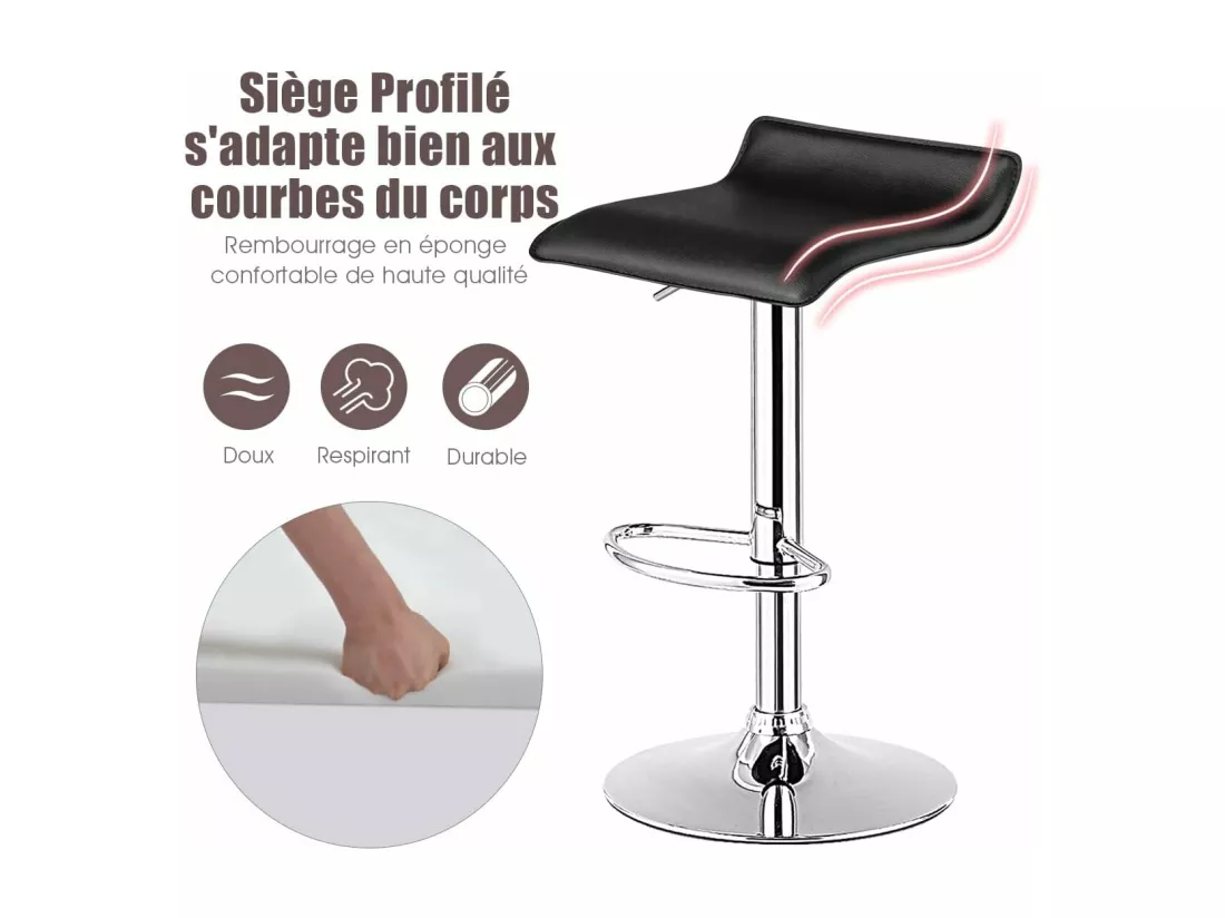Tabouret de Bar Lot de 2, Chaise Bar, Hauteur Réglable, Chaise Bar Cuisine en Cuir PU, Rotatif sur 360°, Repose-Pieds, Cadre en Acier (Noir)