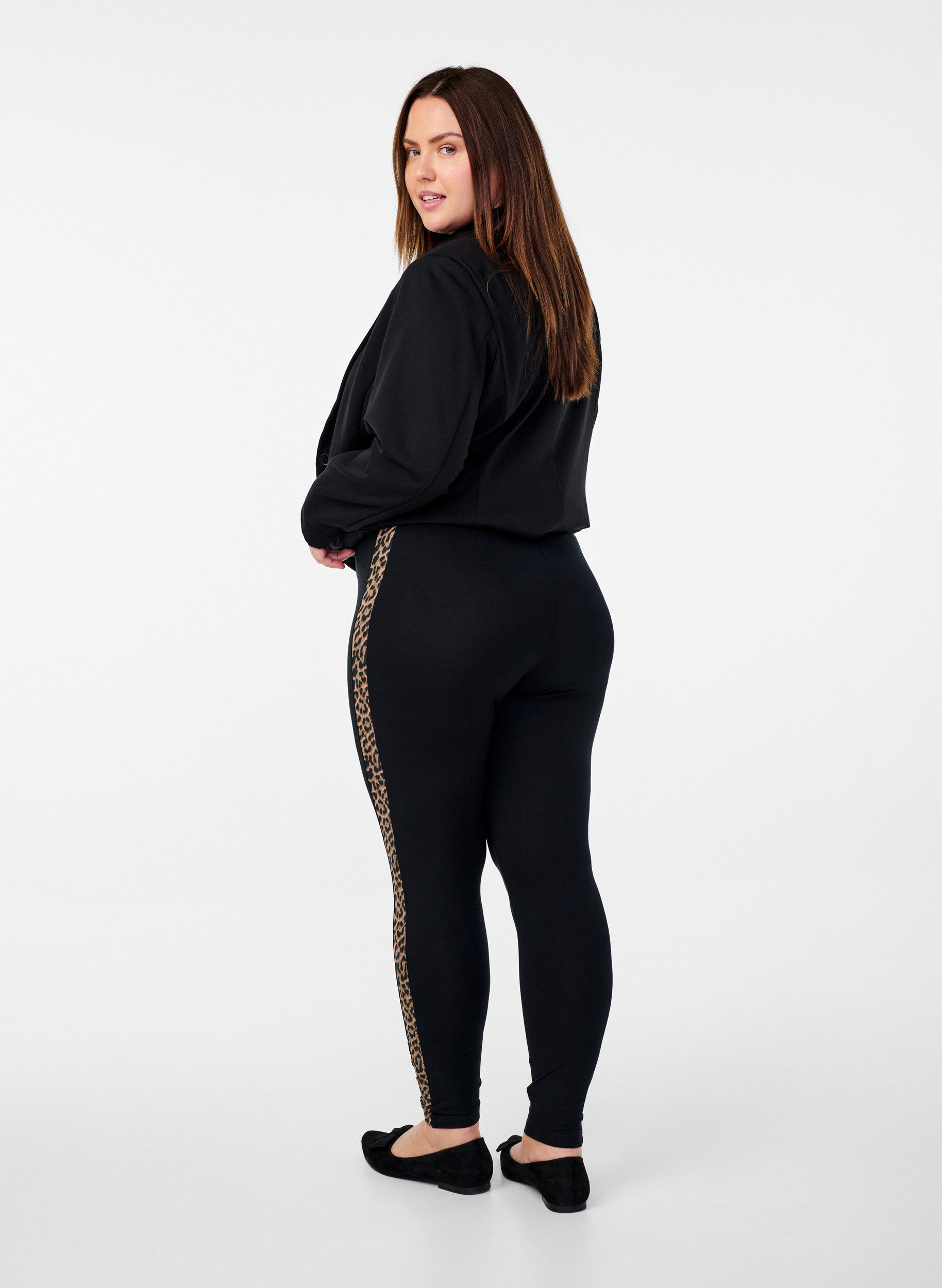 Leggings i viskose med leoprint-stribe