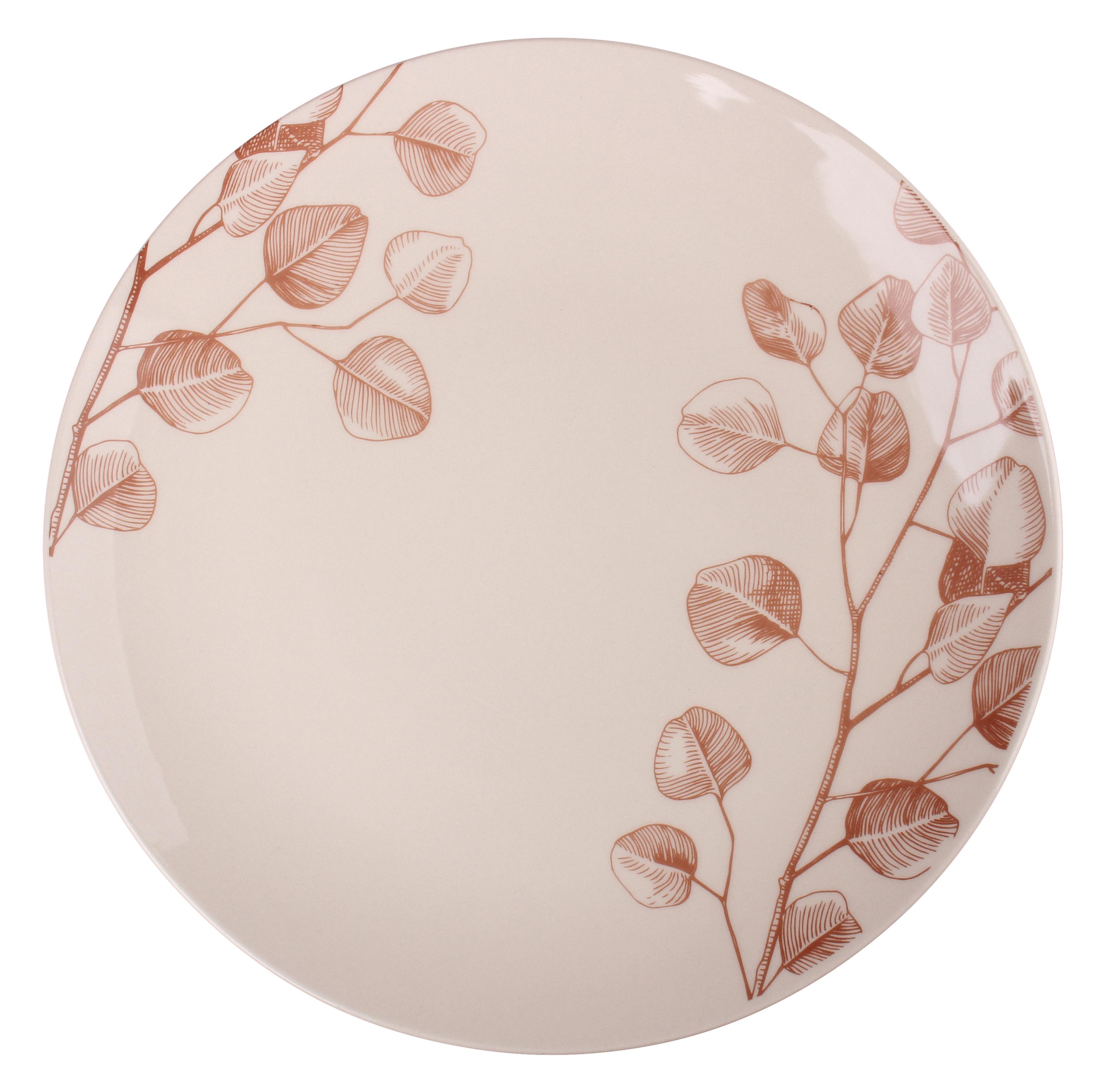 ASSIETTE PLATE BRANCHE GRES DECOREE FORME COUPE 26CM