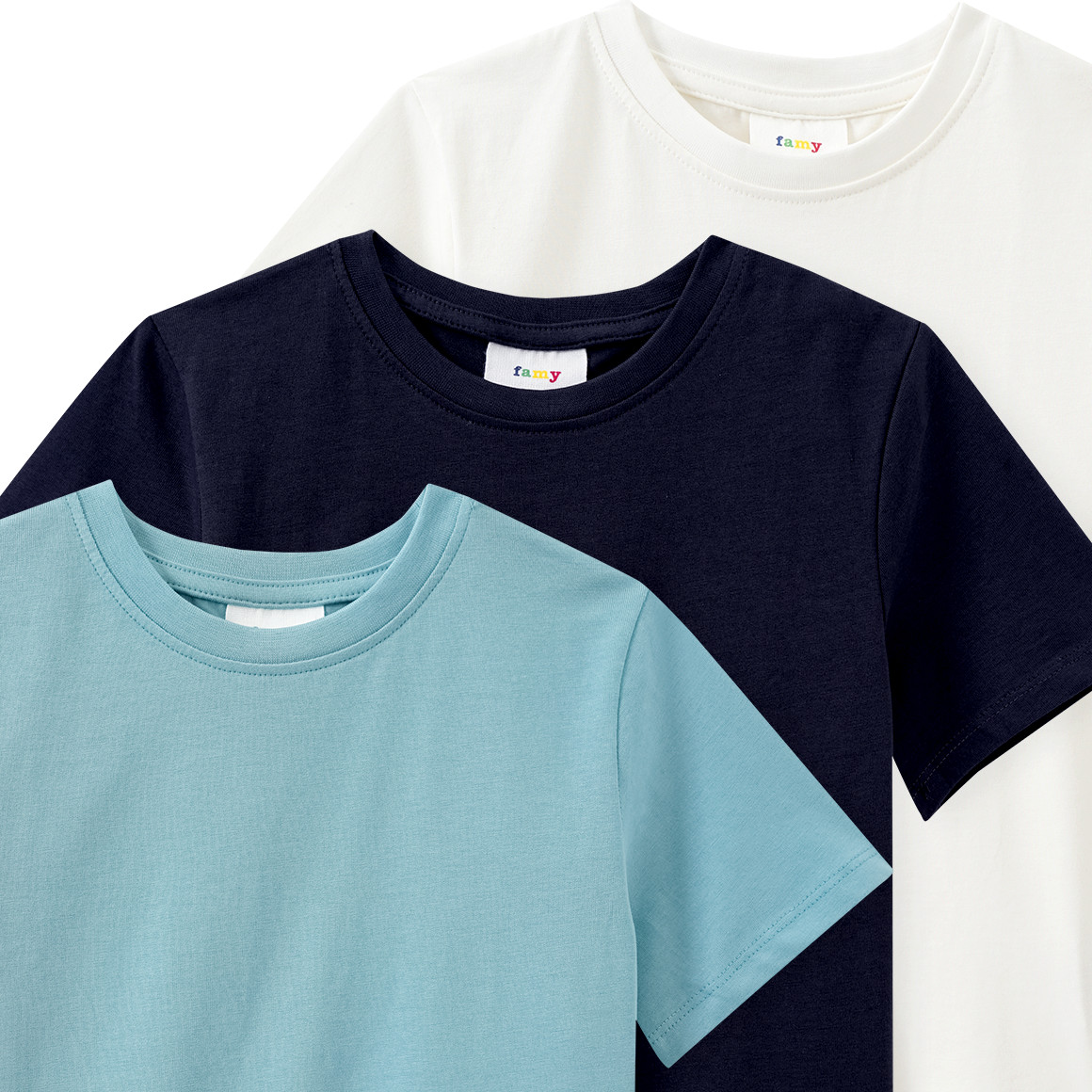 Famy 3 Jungen T-Shirts im Basic-Look salbei / weiss / dunkelblau