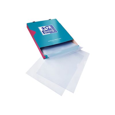Oxford - 100 Pochettes coin - A4 - pour 25 feuilles - 15/100 - cristal lisse