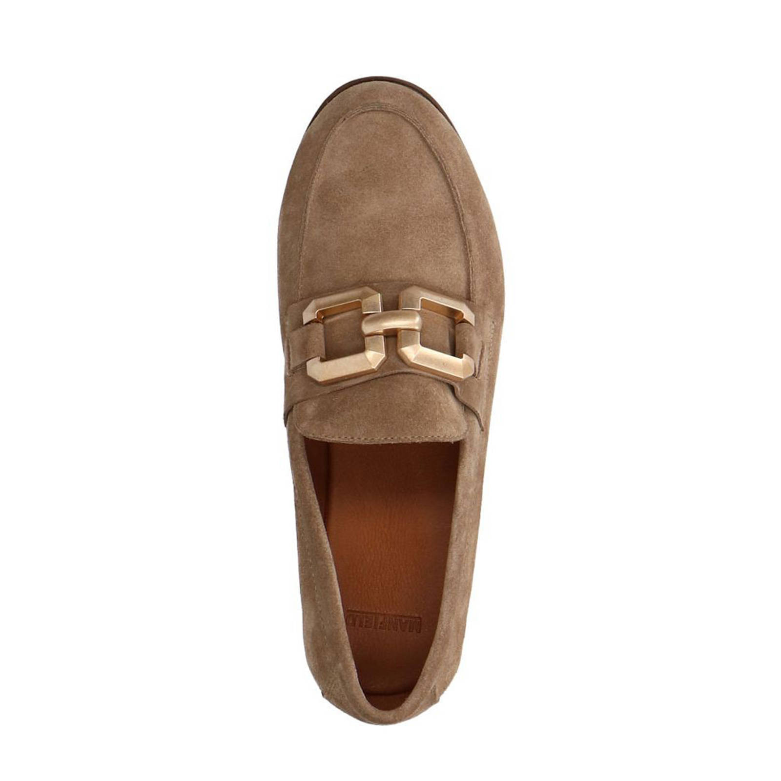 Manfield suède loafers met gesp beige