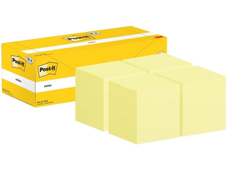 Post-it Notizzettel 3M, 76 x 76 mm, 18 6 Blöcke, Gelb Haftnotizen