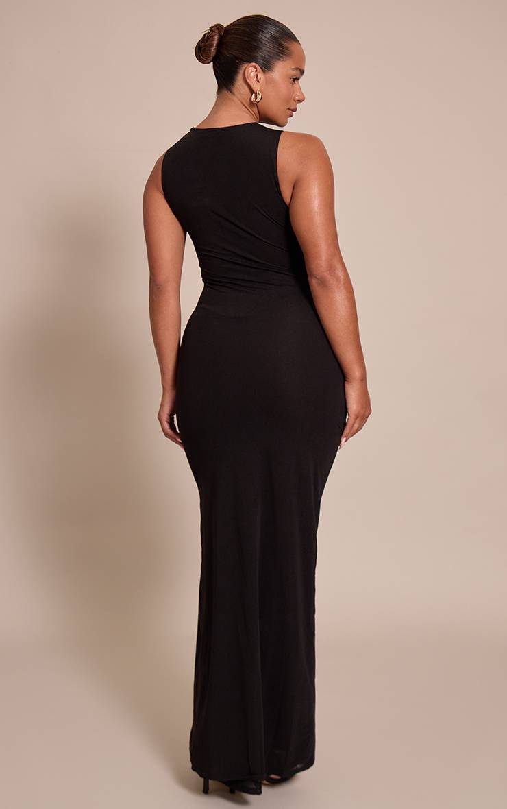 Noir Robe Longue Moulante En Mousseline Avec Découpes Et Fronces