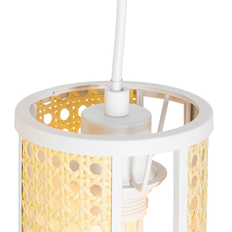 Oosterse hanglamp wit met rotan 3-lichts rond - Akira