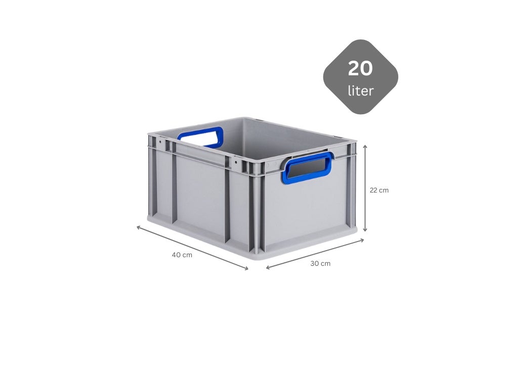 PROREGAL Eurobox Nextgen Kleur HxBxD 22 x 30 x 40 cm 20 liter Handgrepen Blauw Open gladde bodem Euro container transportbox