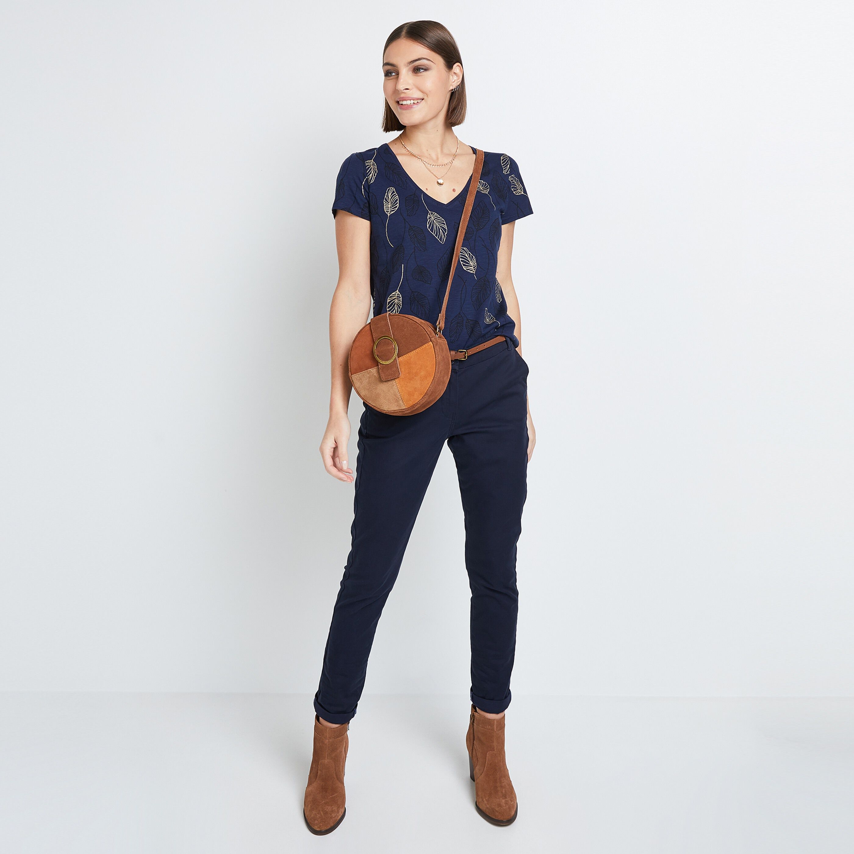 Pantalon chino avec ceinture femme - MARINE