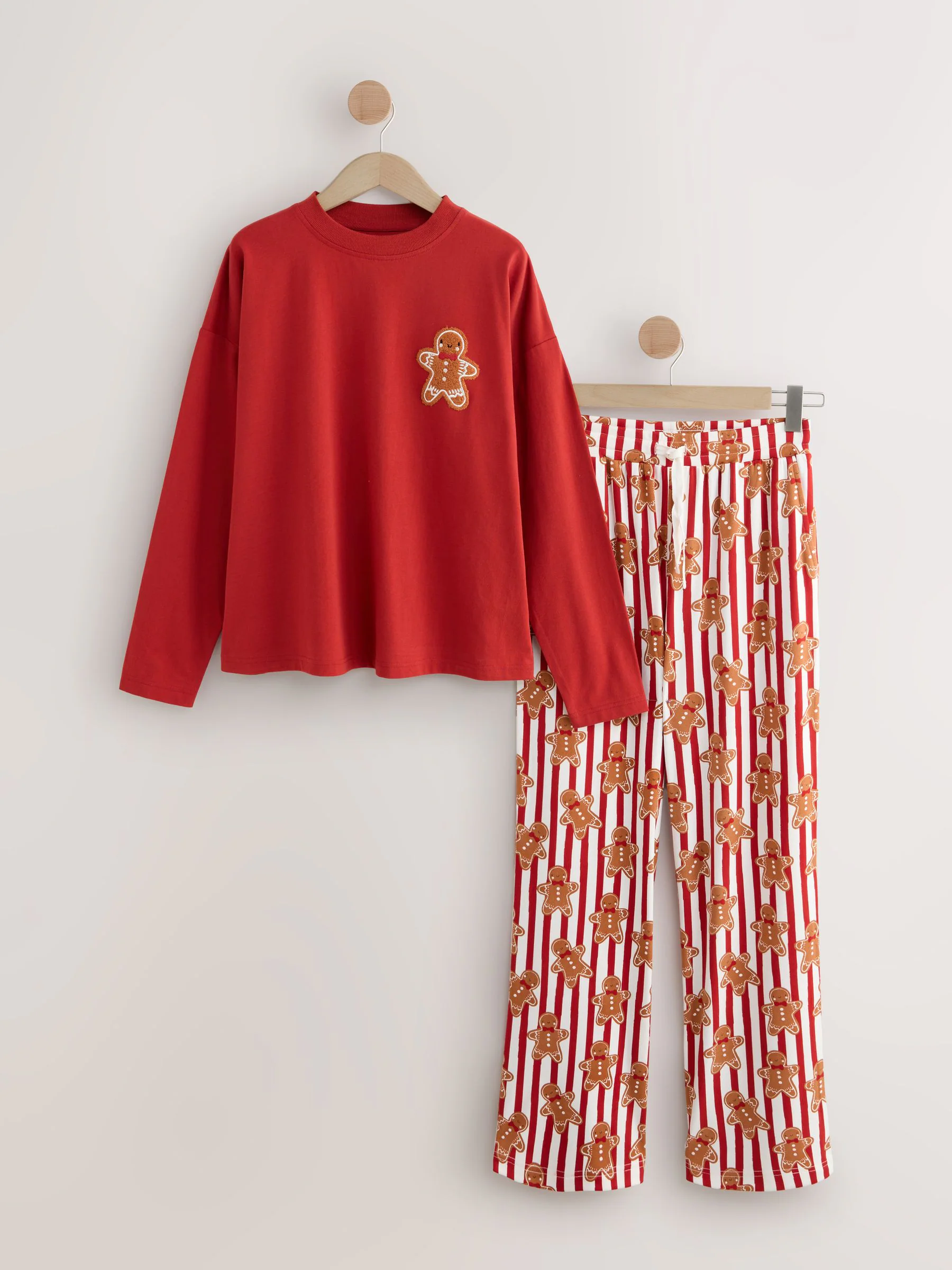 Rood met peperkoekprint - Bijpassende familie Kerstmis Pyjama's met Lange mouwen