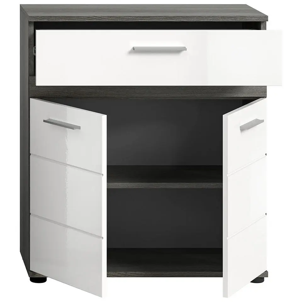 Hioshop Blake badkamerkast 1 lade 2 deuren wit hoogglans- grijs