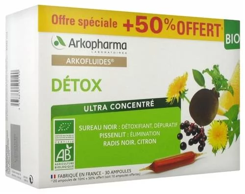 Arkofluides Détox Bio Radis Noir 20 ampoules +50% Offert