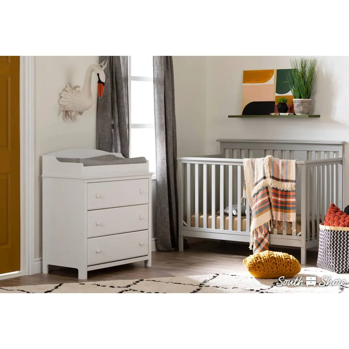 South Shore Cotton Candy Couchette 4 hauteurs avec barrière de transition - Gris Clair