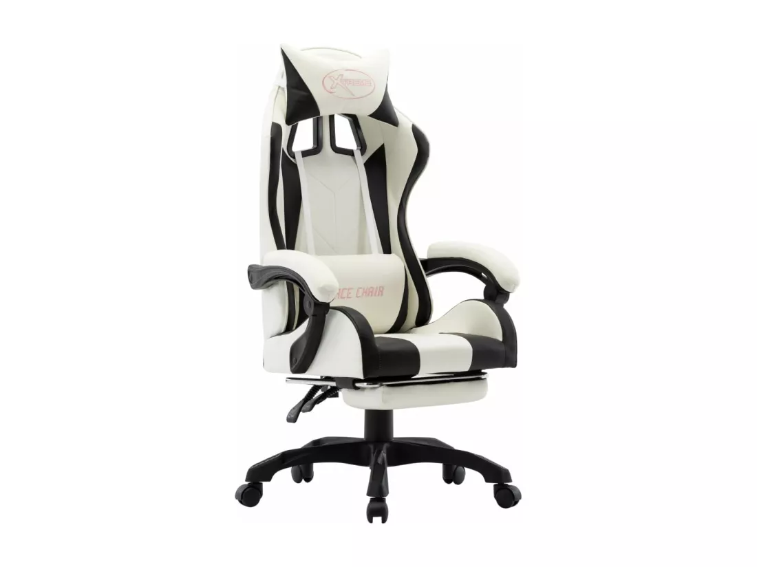 Fauteuil de jeux vidéo et repose-pied Noir et blanc Similicuir