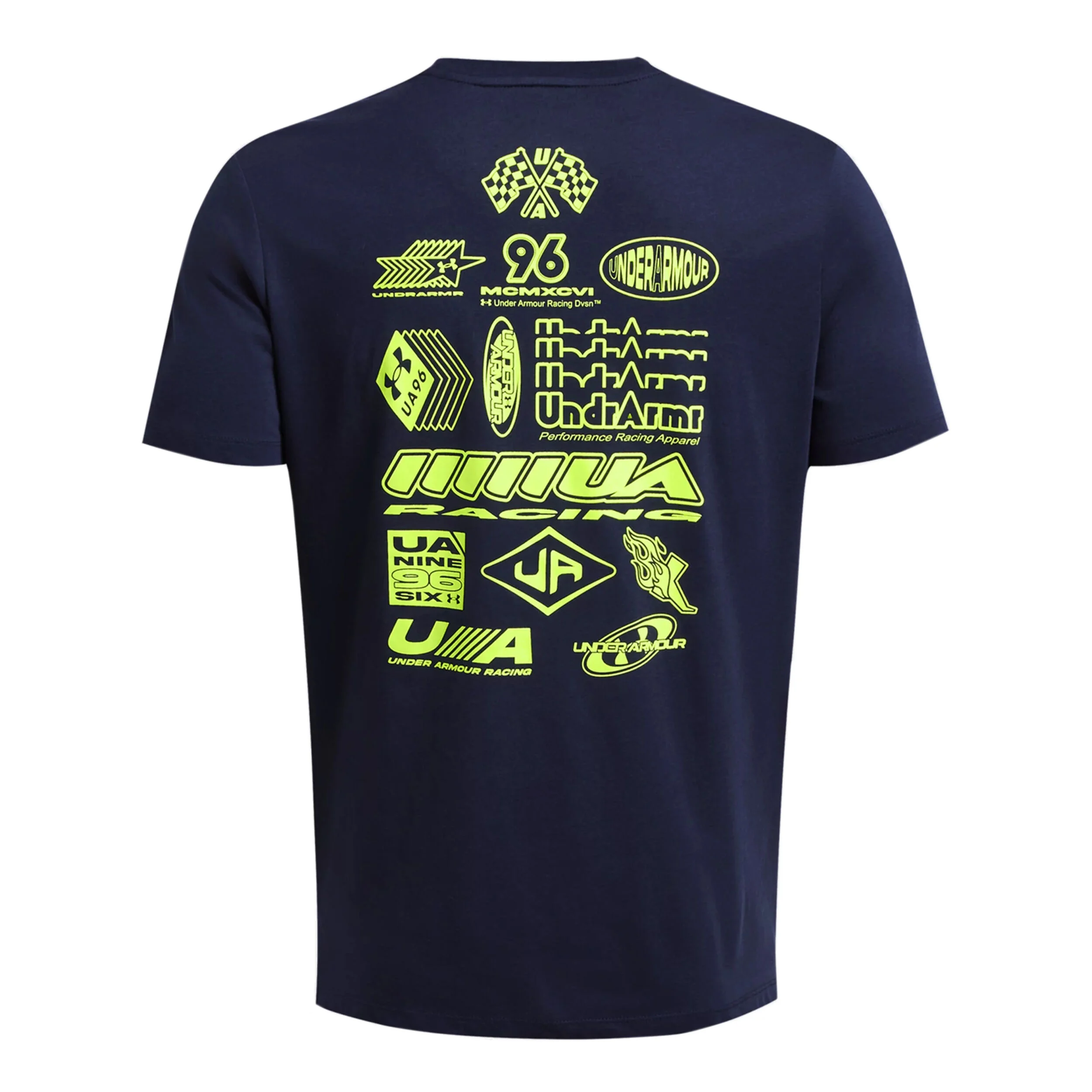 Under Armour Run Everywhere Wreath SS Maillot De Course Hommes - Bleu Foncé , Jaunes Fluo