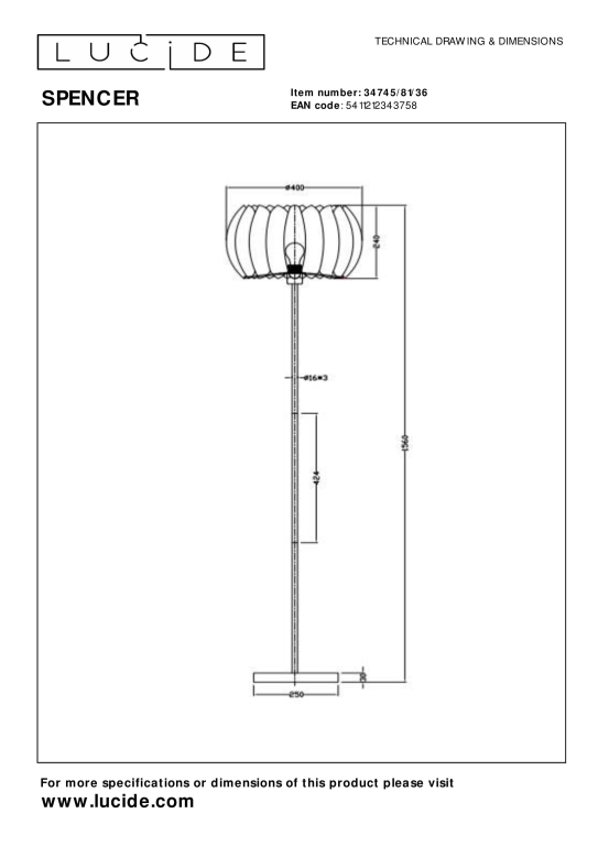 Lucide Spencer vloerlamp Ø40 grijs