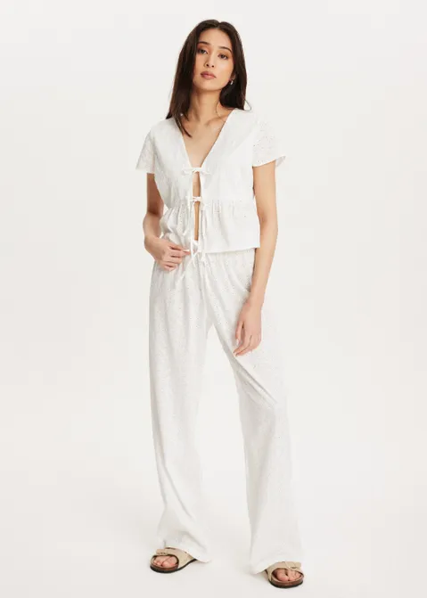 Broek met broderie wit (WIT)