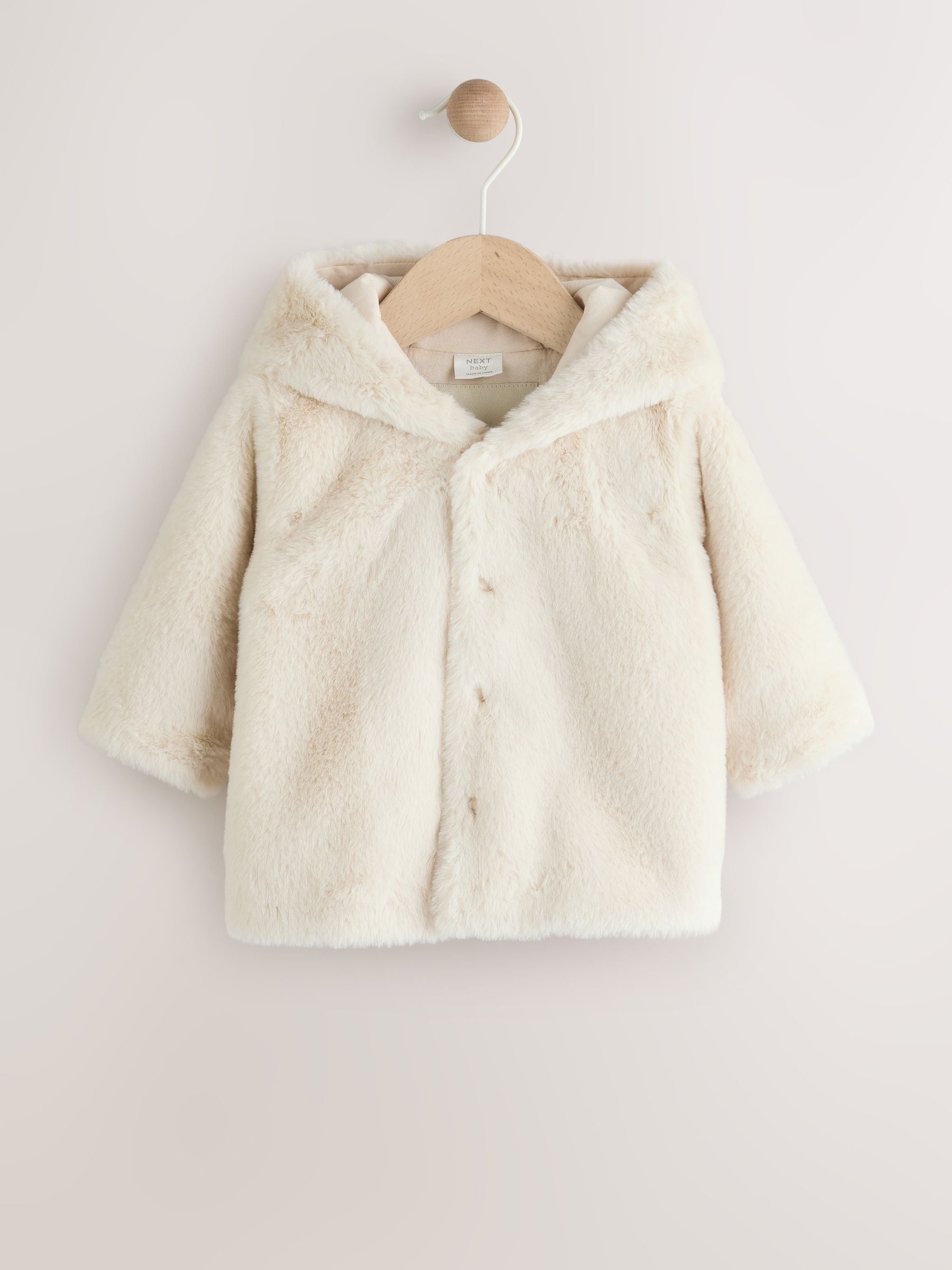 Wit - Babyjack met capuchon van imitatiebont (0mnd -2jr)