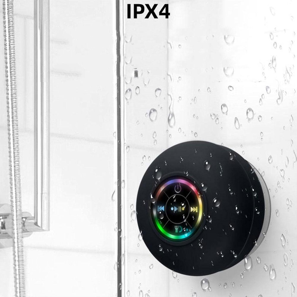 Portabler Mini Bluetooth Dusch Lautsprecher mit Saugnapf Halterung Wasserfest für das Badezimmer (IPX4) - Schwarz