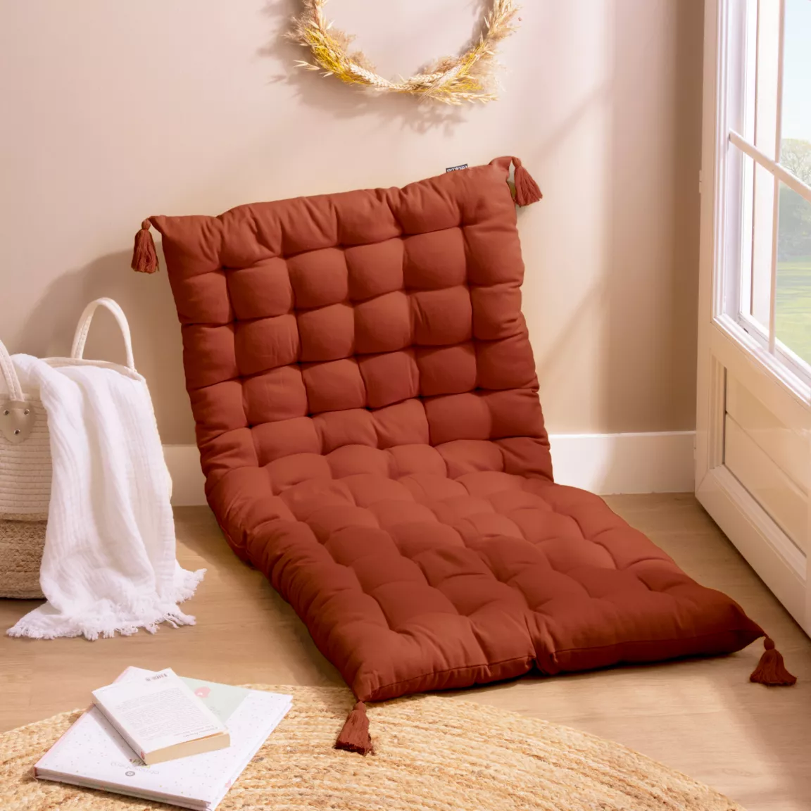 Matelas de sol coton (120 x 60 cm) Pixel Terracotta