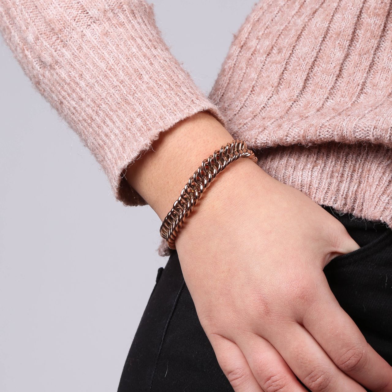Stalen armband schakel roseplated