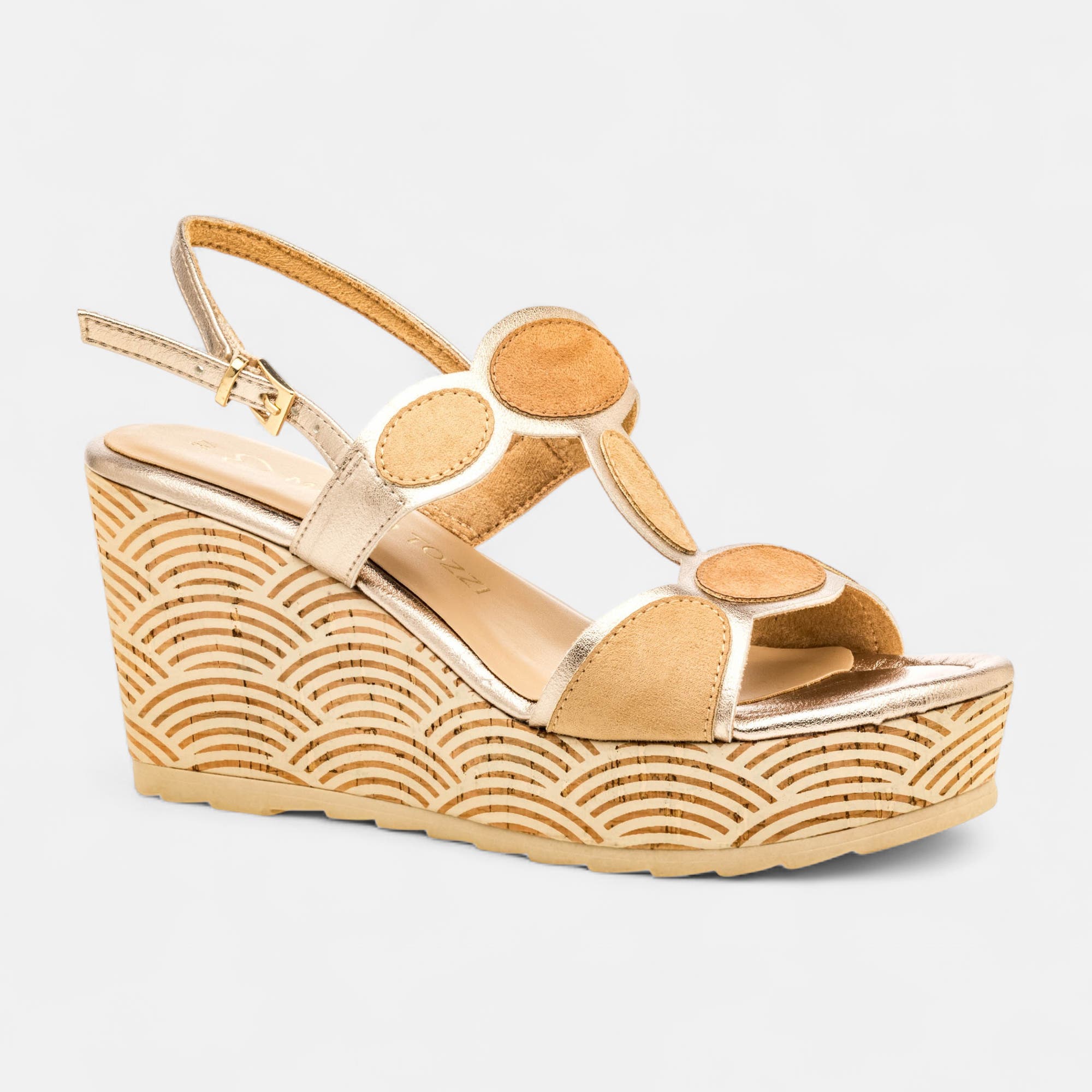 Nu-pieds à talon compensé Femme or