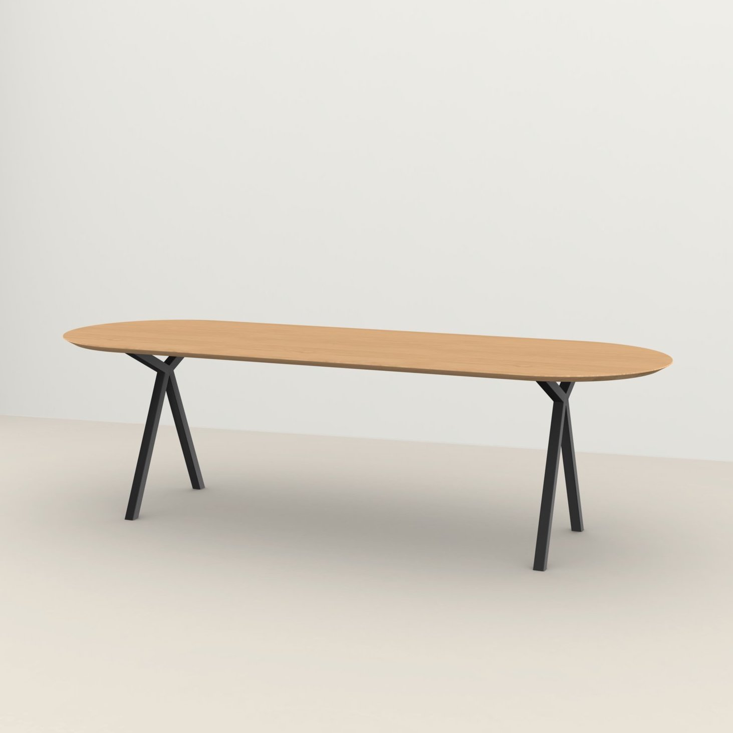 Studio HENK tafel Slim X-type Plat ovaal - zwart frame, hardwax light 3041 200 x 90 cm | HWO NL 3041 | Verjongde Rand | Frame Zwart