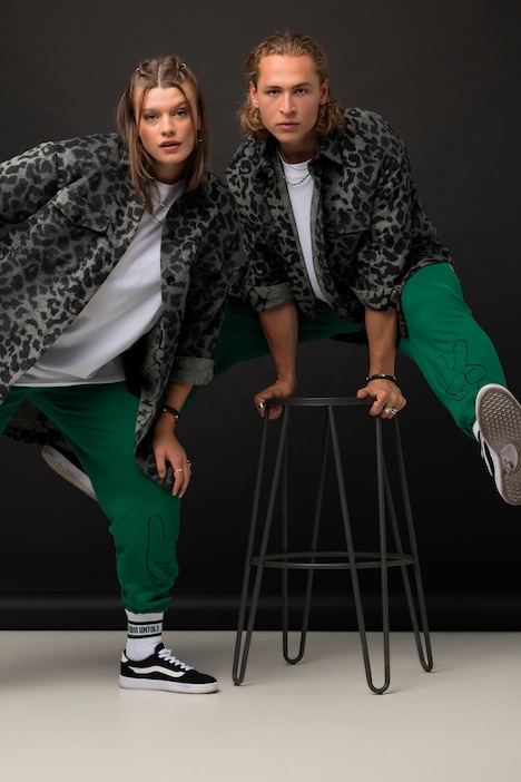 Hemdjacke, oversized, Leo-Plüsch, Hemdkragen, Langarm, Unisex