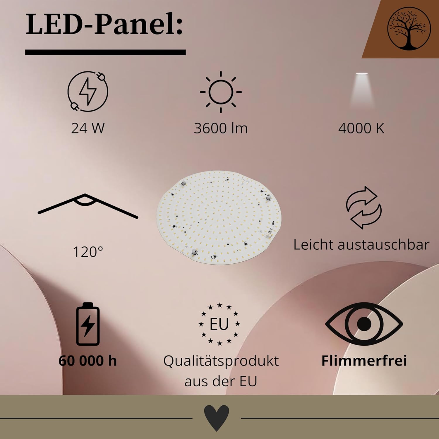 Schlafzimmerlampe - Runde Holz Deckenlapme Eiche LED 24W-4000K (∅37 cm) - Modern Beige Deckenleuchte für, Wohnzimmer, Flur, Küche - Stilvolle Eichenholz LEJA