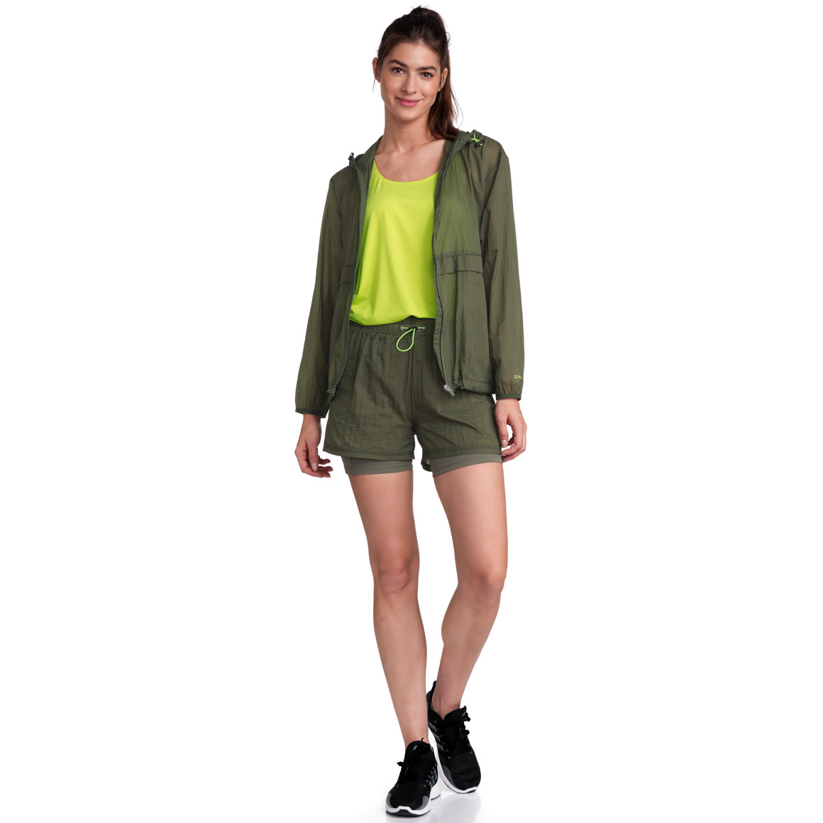 Gina Sports Damen Sport-Jacke mit Kapuze dunkelgrün