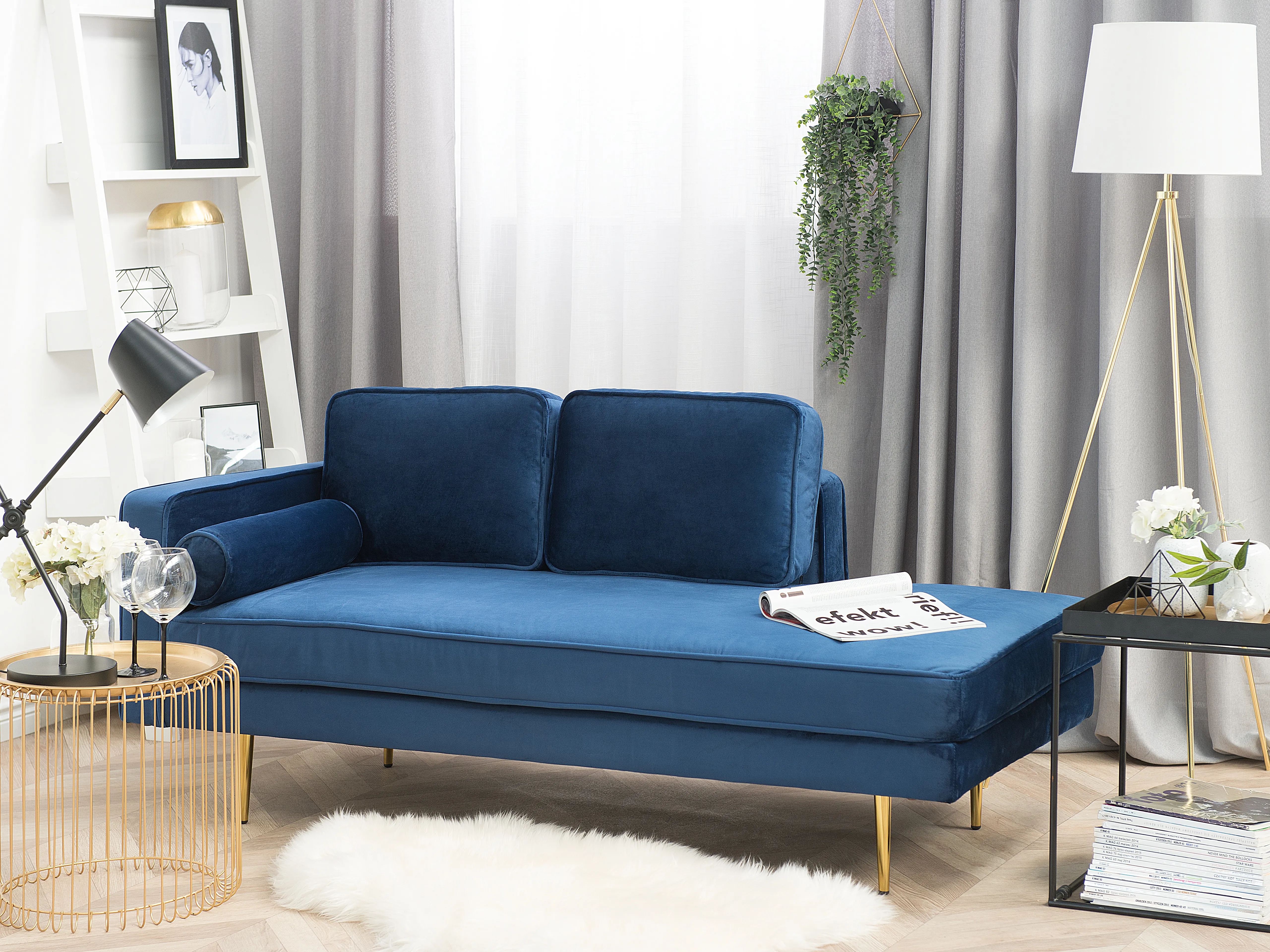 Linkszijdige chaise longue MIRAMAS Fluweel Marineblauw